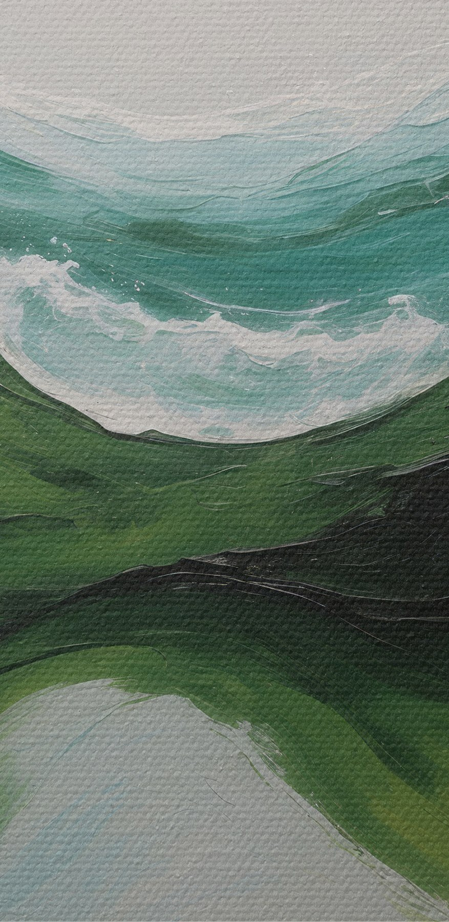 Schilderij van groene en blauwe golven