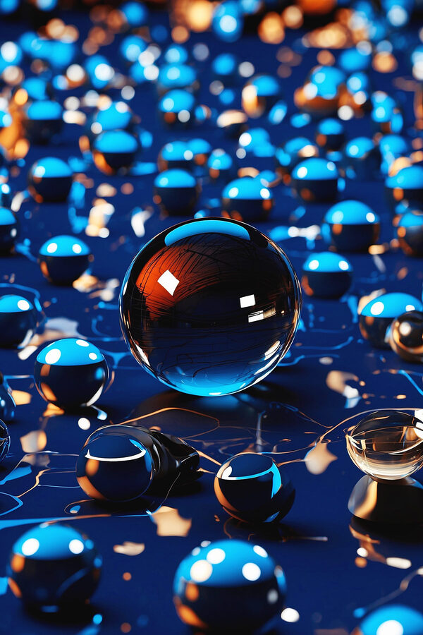 Glazen bal op een blauw oppervlak Glazen bal op een blauw oppervlak