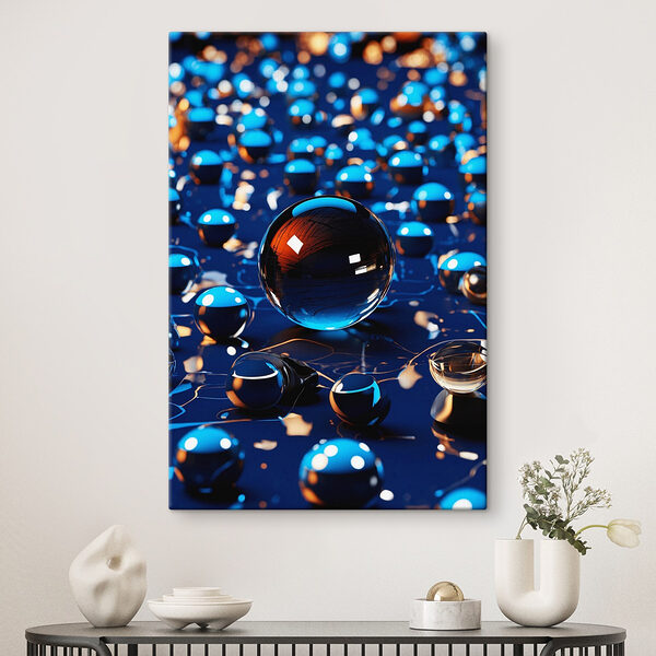 Glazen bal op een blauw oppervlak Glazen bal op een blauw oppervlak