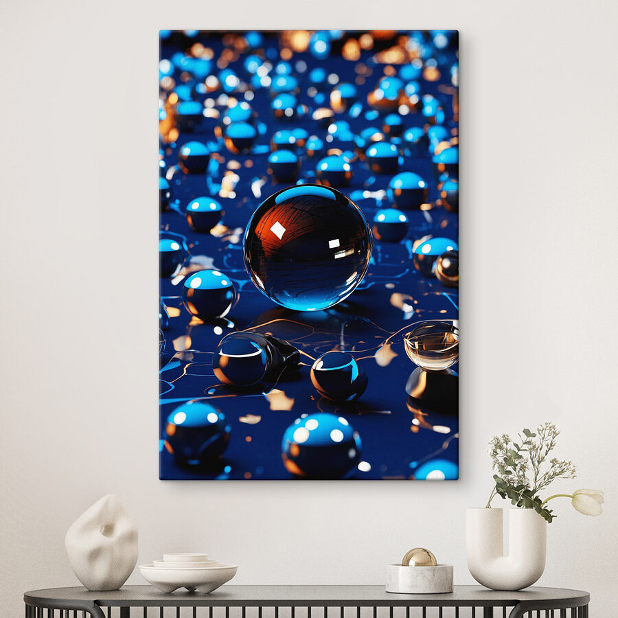 Glazen bal op een blauw oppervlak