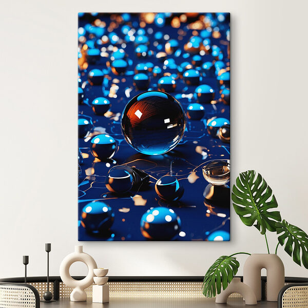 Glazen bal op een blauw oppervlak Glazen bal op een blauw oppervlak