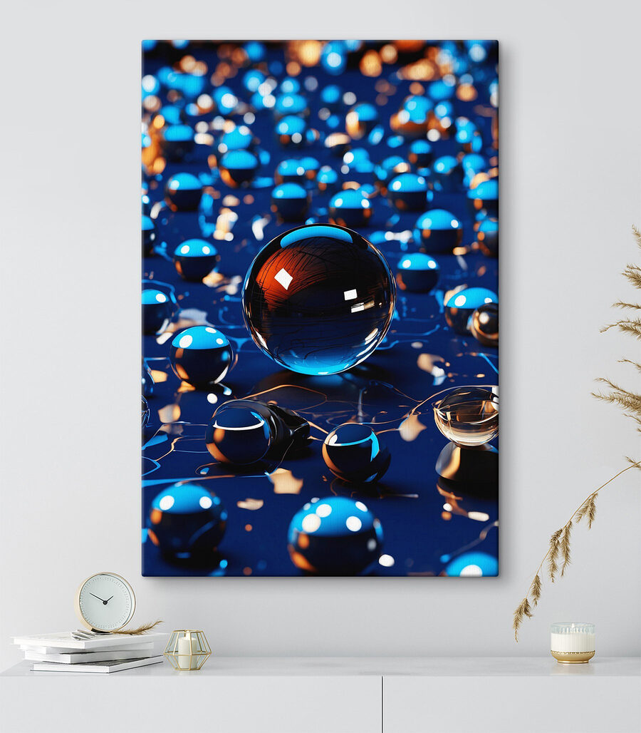 Glazen bal op een blauw oppervlak