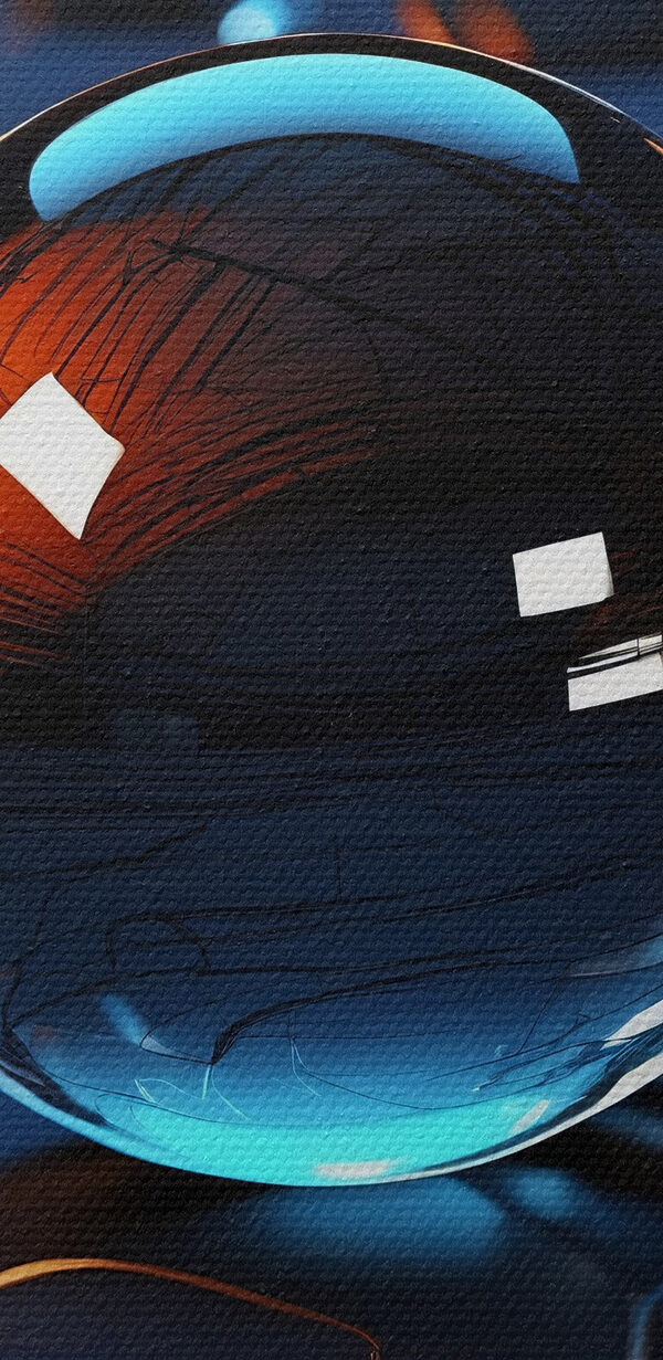 Glazen bal op een blauw oppervlak Glazen bal op een blauw oppervlak