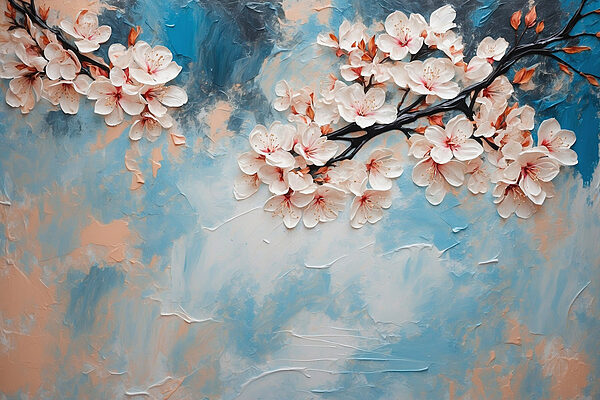 Schilderij van bloemen op een tak Schilderij van bloemen op een tak