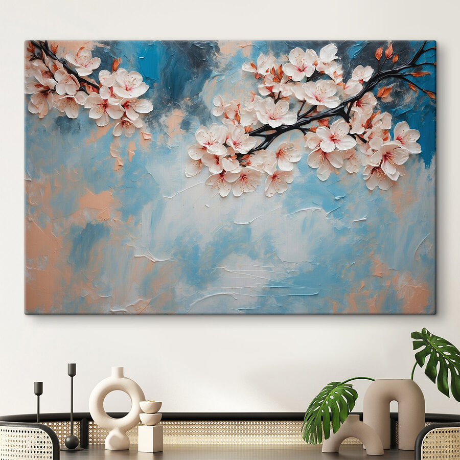 Schilderij van bloemen op een tak