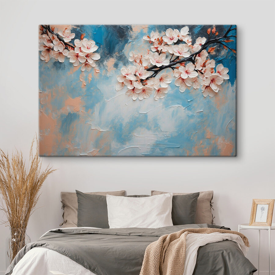 Schilderij van bloemen op een tak
