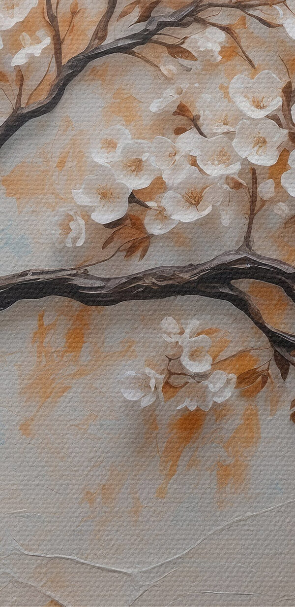 Schilderij van een boom met witte bloemen Schilderij van een boom met witte bloemen