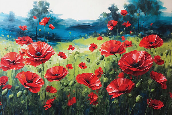 Schilderij van rode bloemen Schilderij van rode bloemen