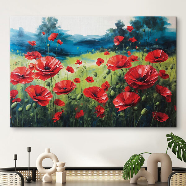 Schilderij van rode bloemen Schilderij van rode bloemen