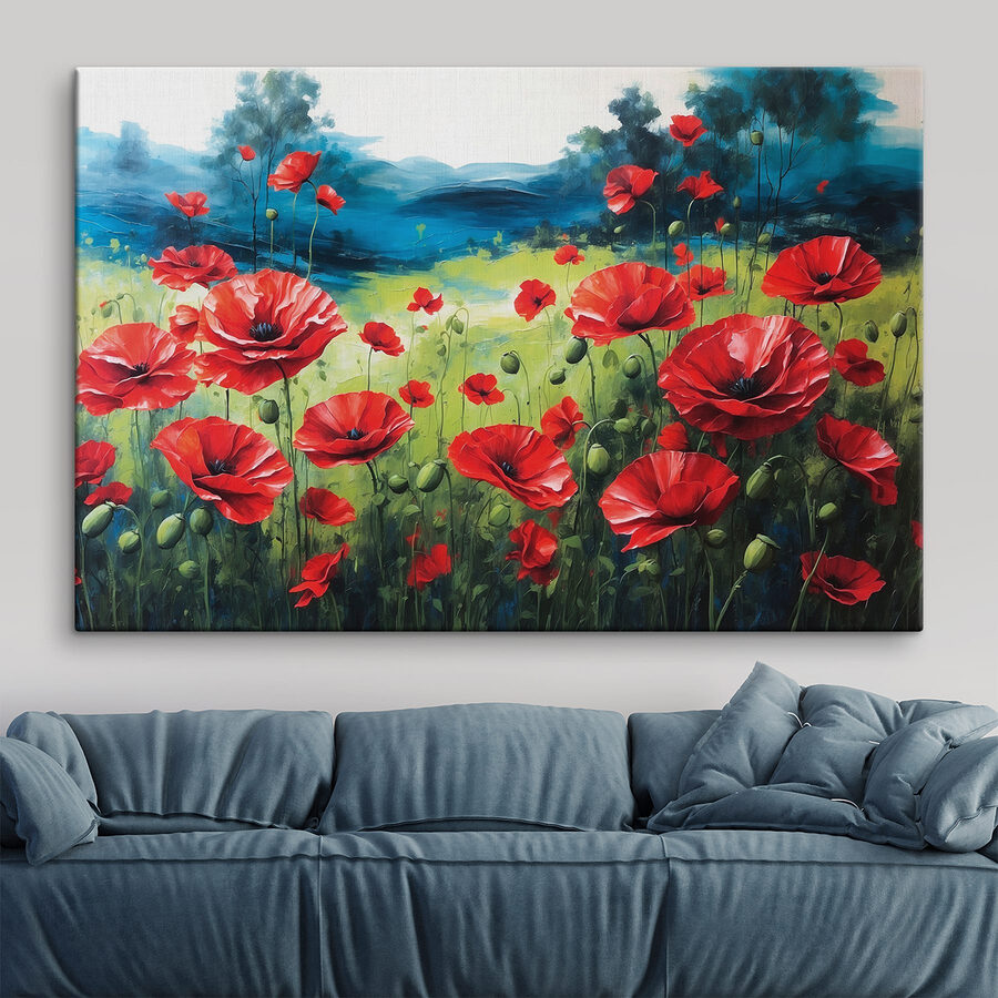 Schilderij van rode bloemen Schilderij van rode bloemen