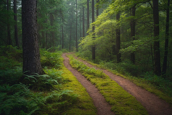 Zandweg door een bos Zandweg door een bos
