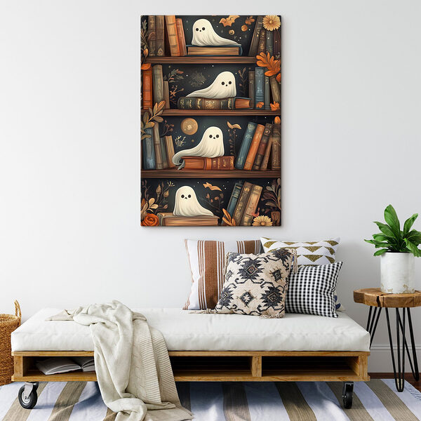Boekenkast vol boeken met spoken Boekenkast vol boeken met spoken