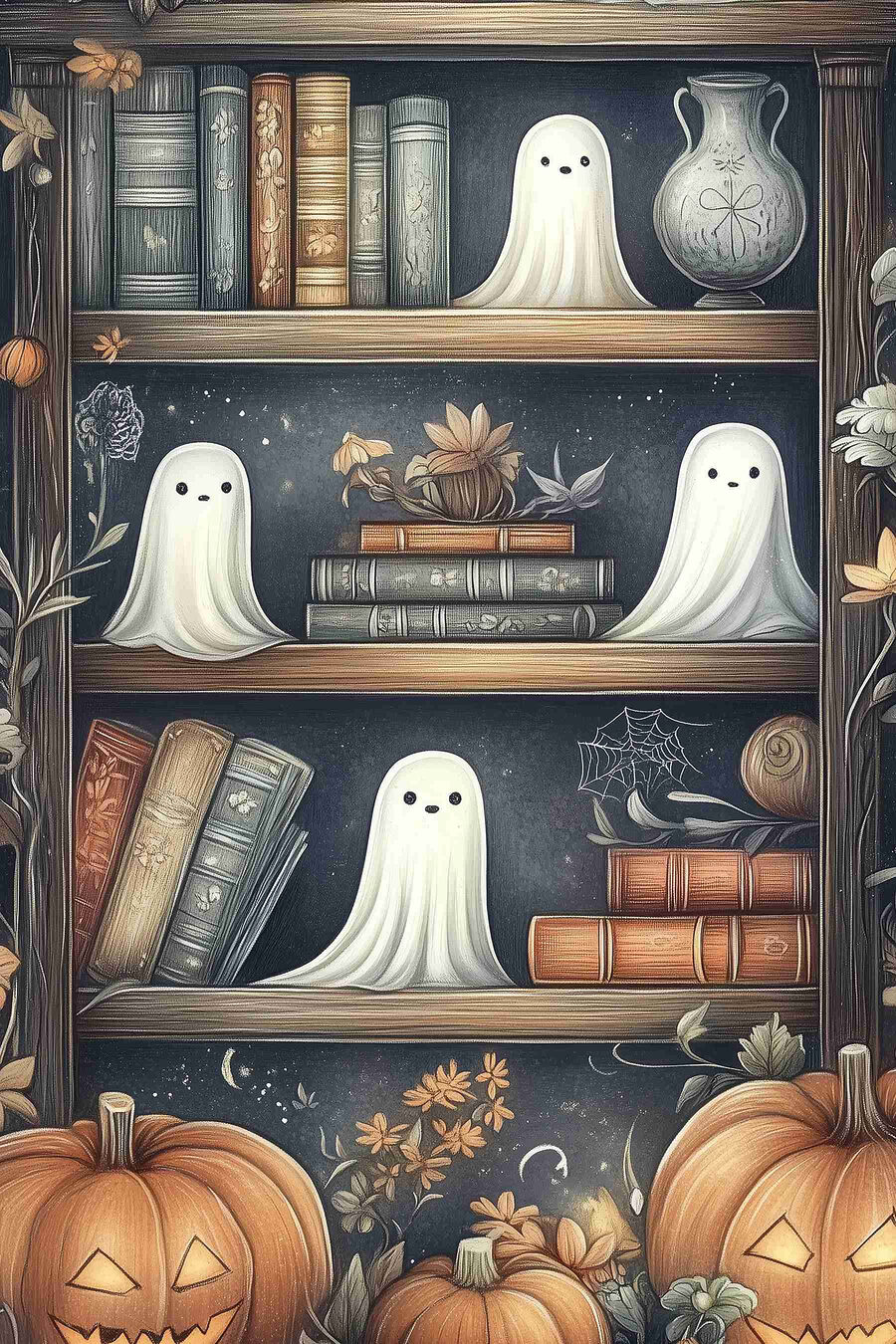 Boekenkast met spoken en boeken Boekenkast met spoken en boeken