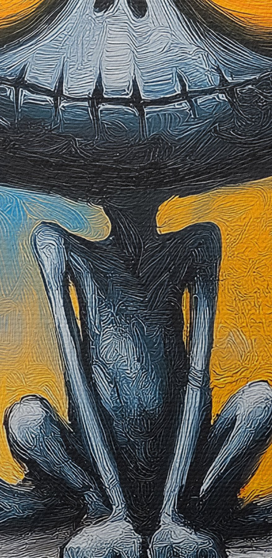 Stripfiguur zittend op een richel