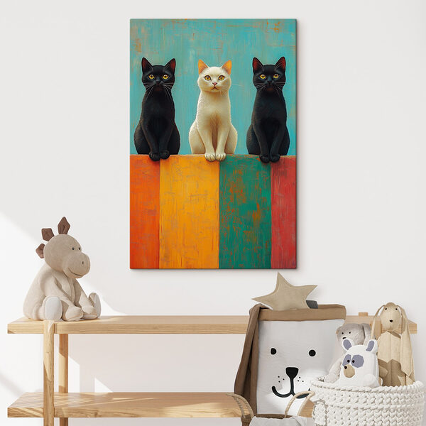 Groep katten zittend op een muur Groep katten zittend op een muur