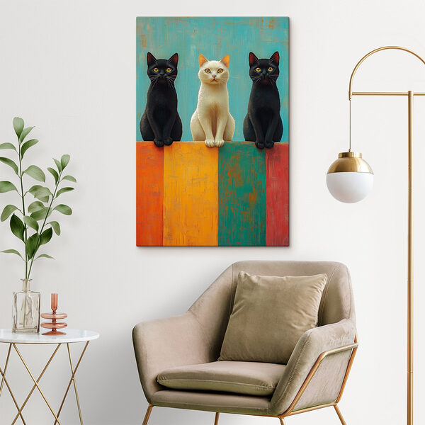 Groep katten zittend op een muur Groep katten zittend op een muur