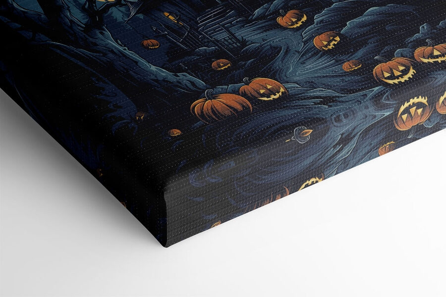 Spookhuis met pompoenen en volle maan Spookhuis met pompoenen en volle maan