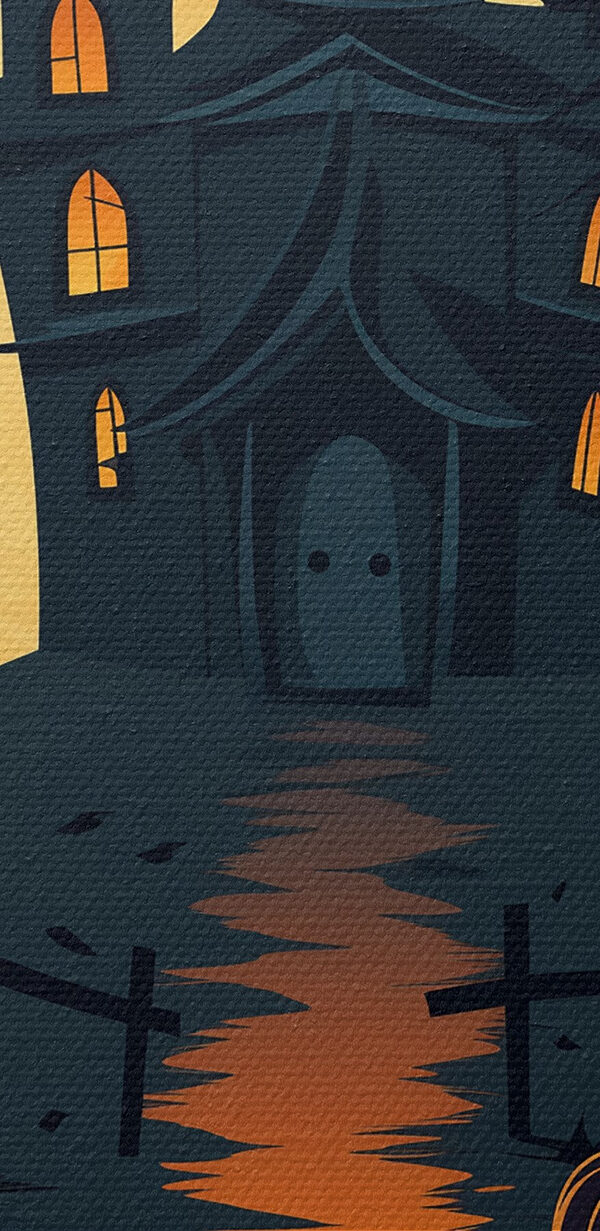 Cartoon van een huis met pompoenen en bomen Cartoon van een huis met pompoenen en bomen