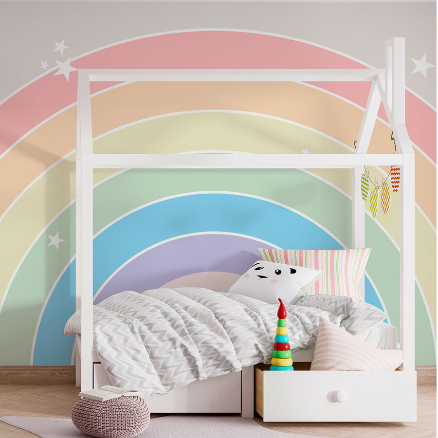 Regenboog met sterren aan de hemel