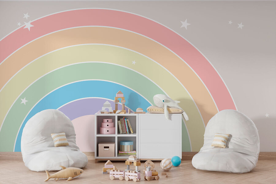 Regenboog met sterren aan de hemel