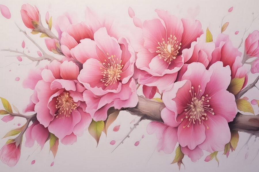 Schilderij van roze bloemen
