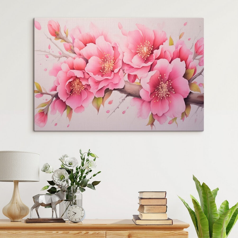 Schilderij van roze bloemen