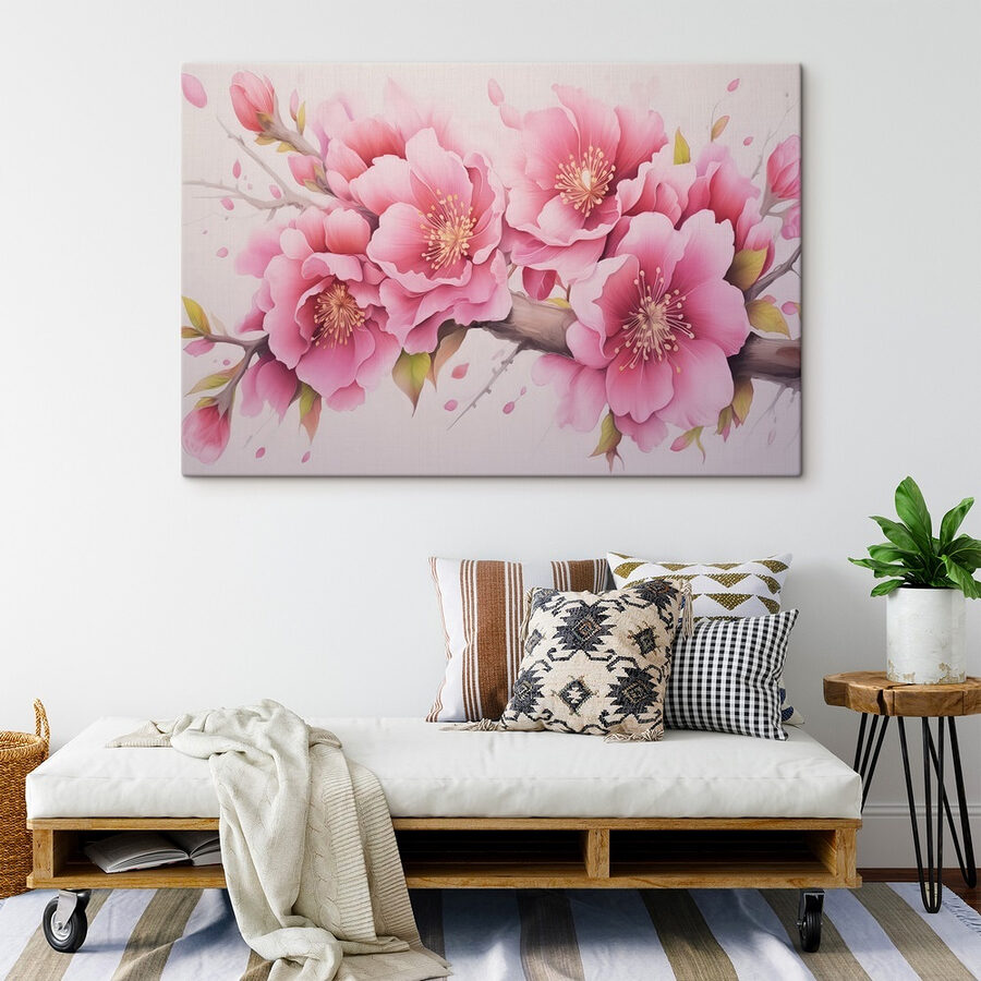 Schilderij van roze bloemen