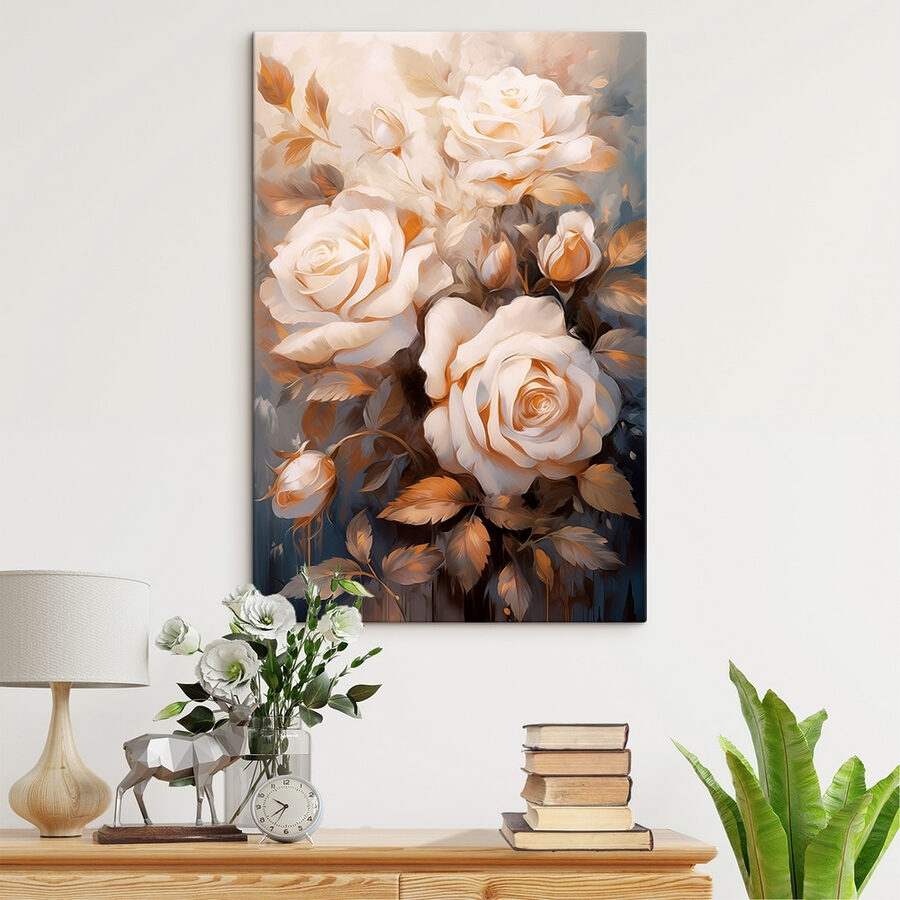 Schilderij van witte rozen