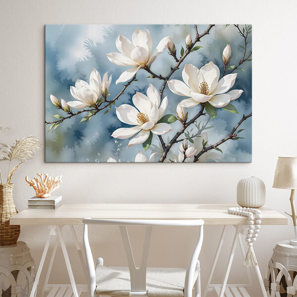 Groep witte bloemen op een boomtak Groep witte bloemen op een boomtak