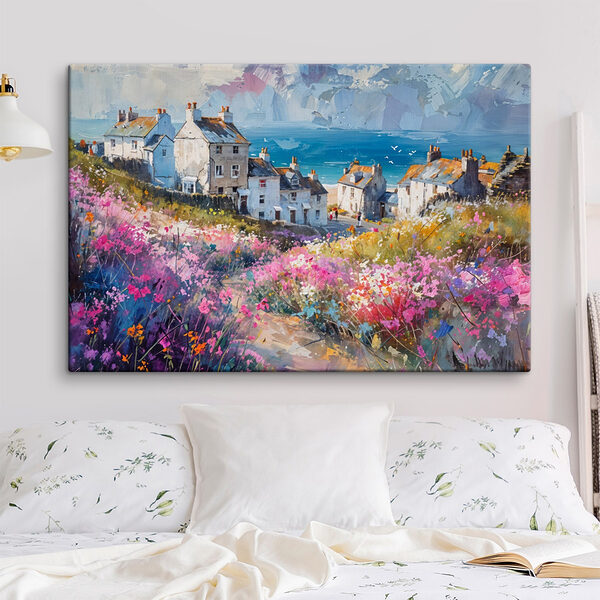 Canvas Schilderijen Canvas Schilderijen Schilderij van een dorp met bloemen (Artikelnummer: s41090)