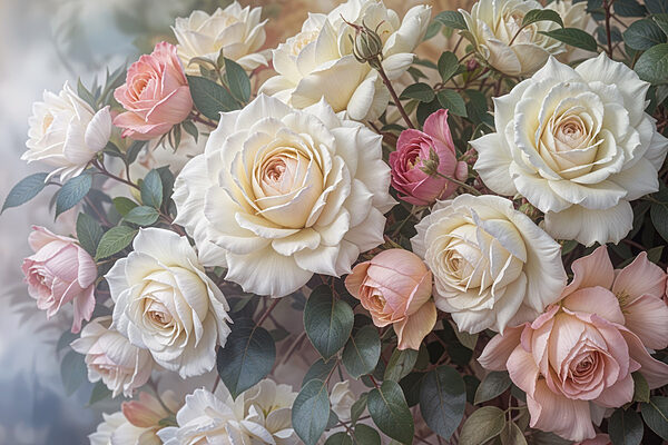 Groep witte en roze rozen Groep witte en roze rozen
