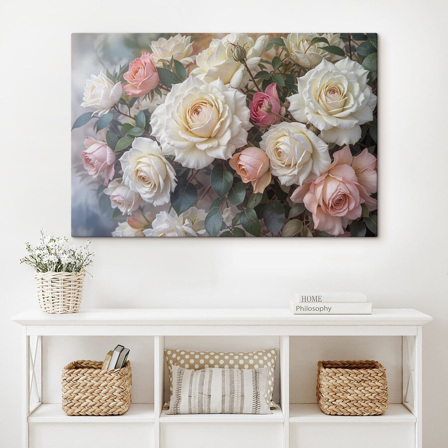 Groep witte en roze rozen