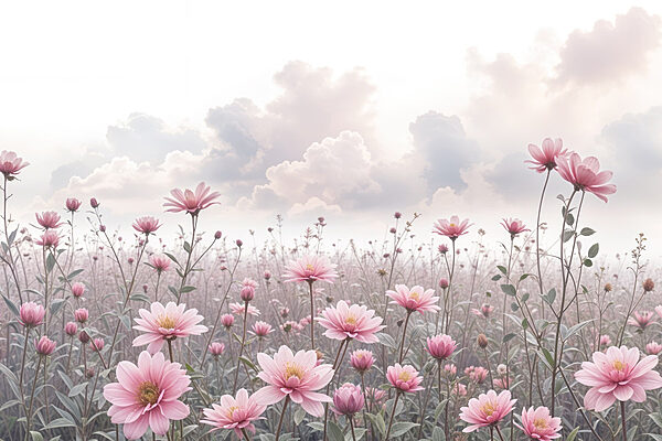 Veld met roze bloemen Veld met roze bloemen