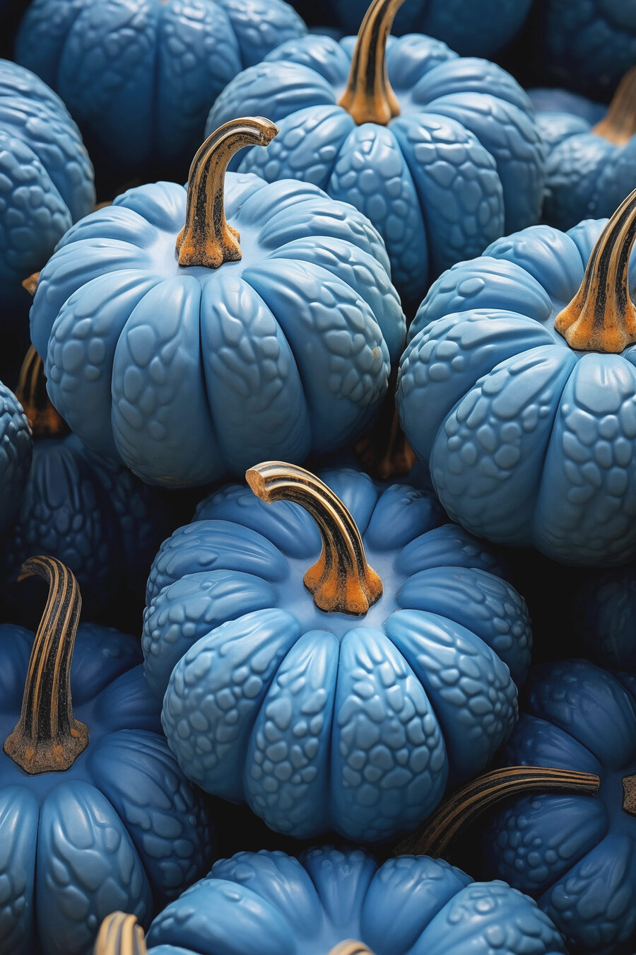 Stapel blauwe pompoenen