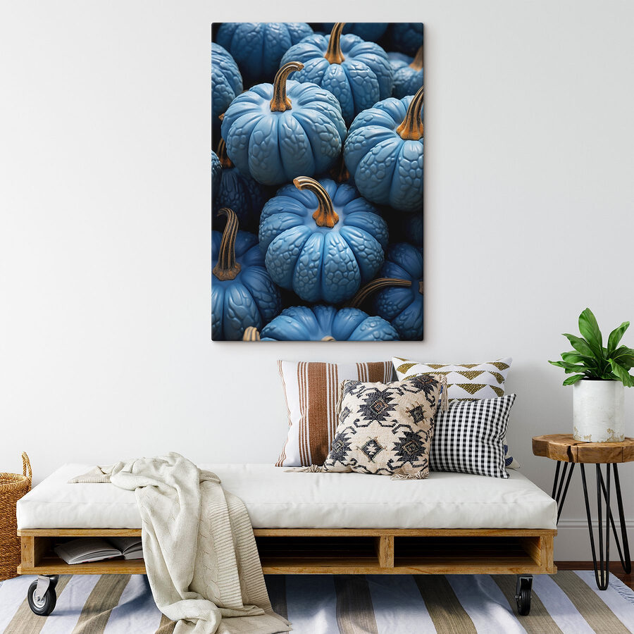 Stapel blauwe pompoenen