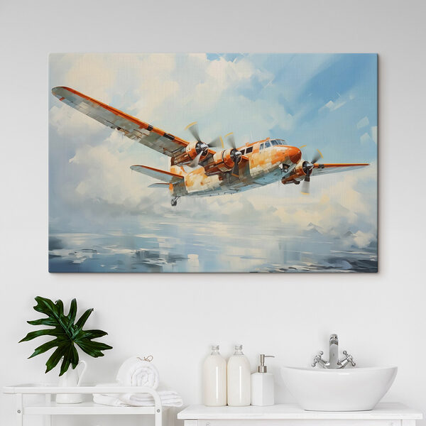 Een oranje en wit vliegtuig vliegend in de lucht Een oranje en wit vliegtuig vliegend in de lucht