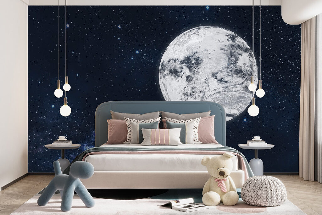 Moon in space with stars Moon in space with stars