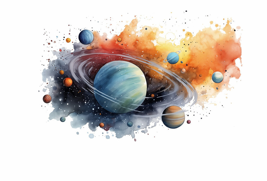 Aquarel van planeten en sterren Aquarel van planeten en sterren