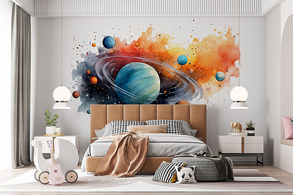 Aquarel van planeten en sterren Aquarel van planeten en sterren