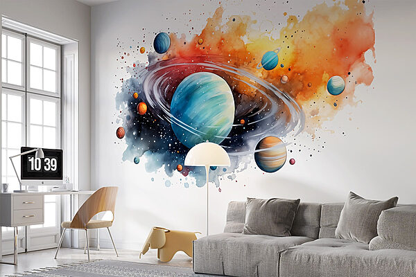 Aquarel van planeten en sterren Aquarel van planeten en sterren