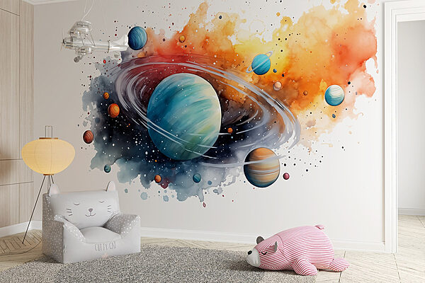 Aquarel van planeten en sterren Aquarel van planeten en sterren