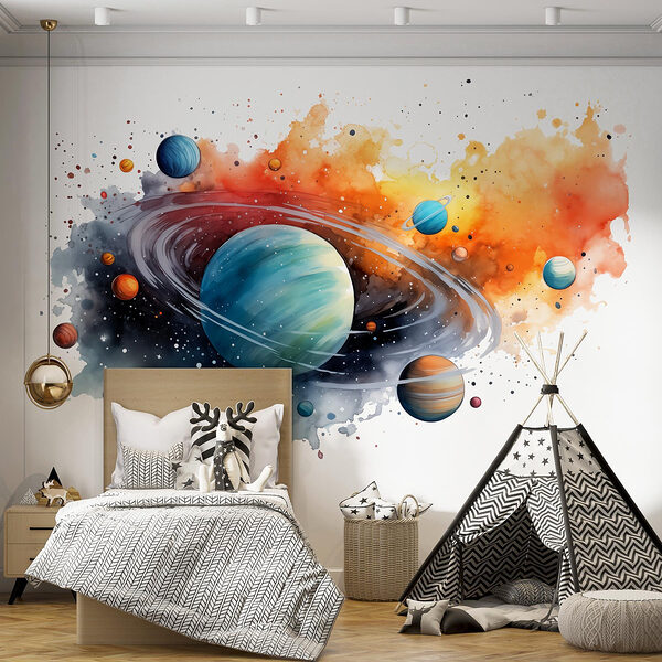 Aquarel van planeten en sterren Aquarel van planeten en sterren