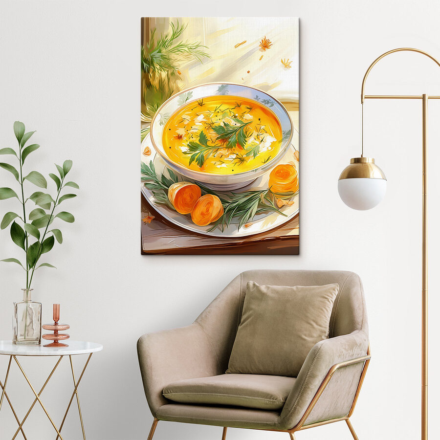 Kom soep met groenten op een bord