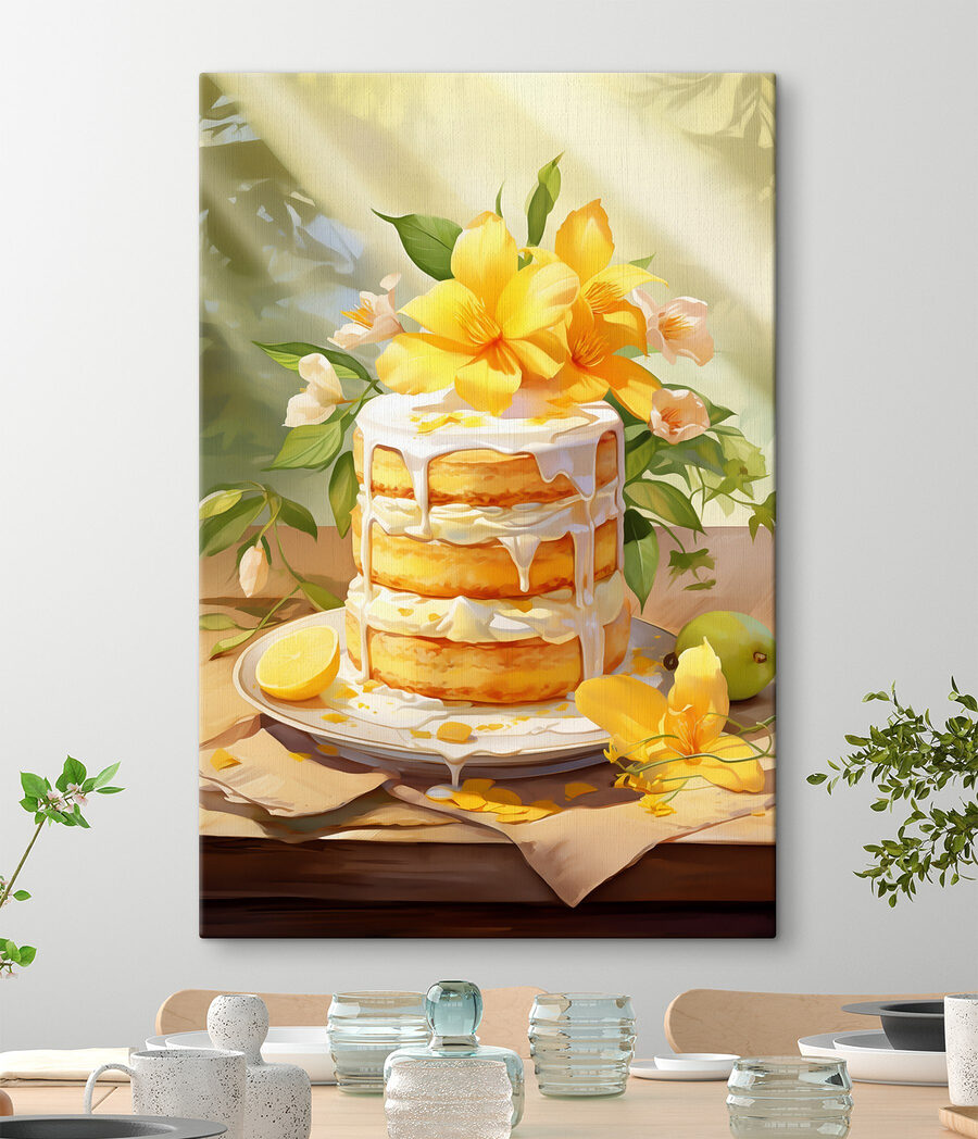 Canvas Schilderijen Taart met bloemen erop