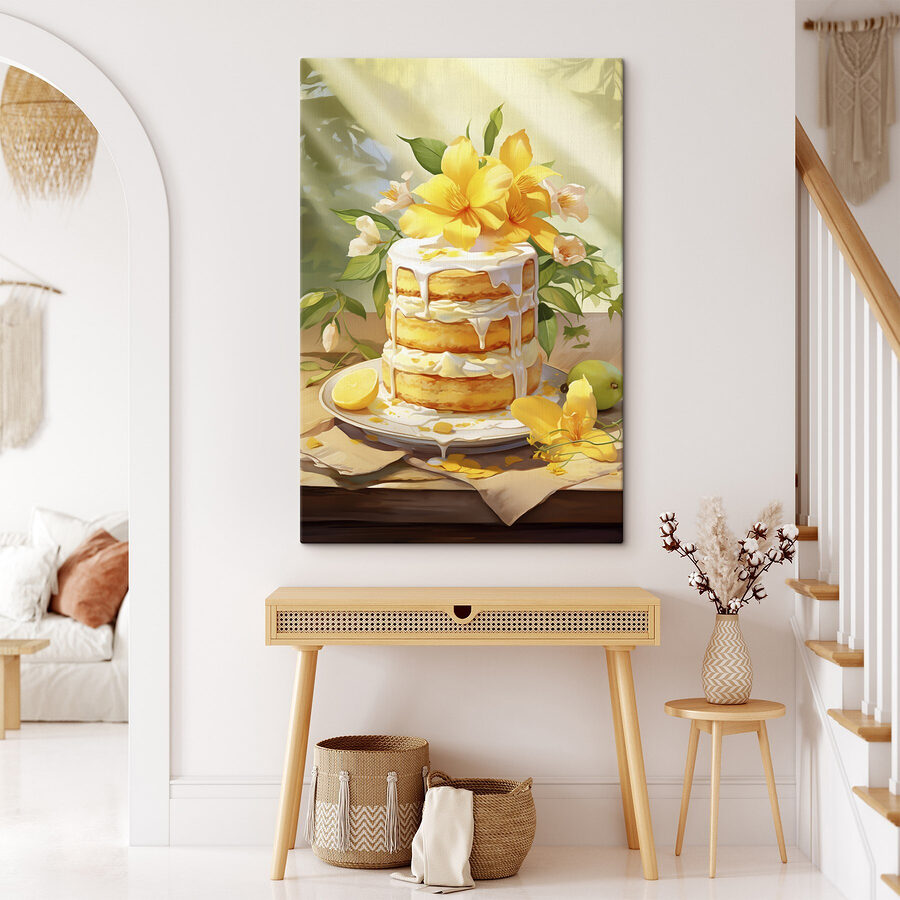 Canvas Schilderijen Taart met bloemen erop - Afbeelding 2