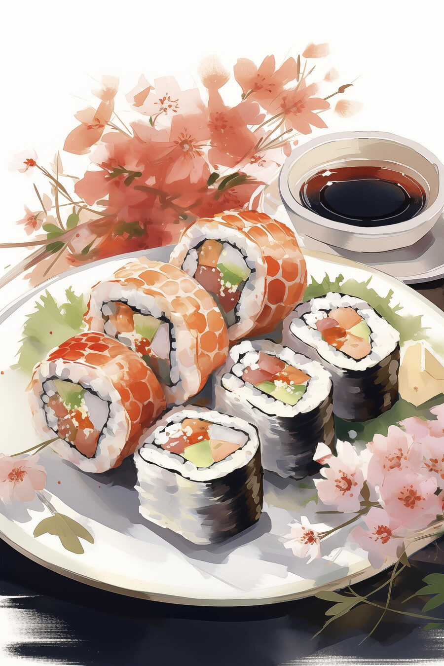Bordje sushi en saus