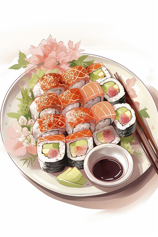 Bordje sushi met stokjes Bordje sushi met stokjes