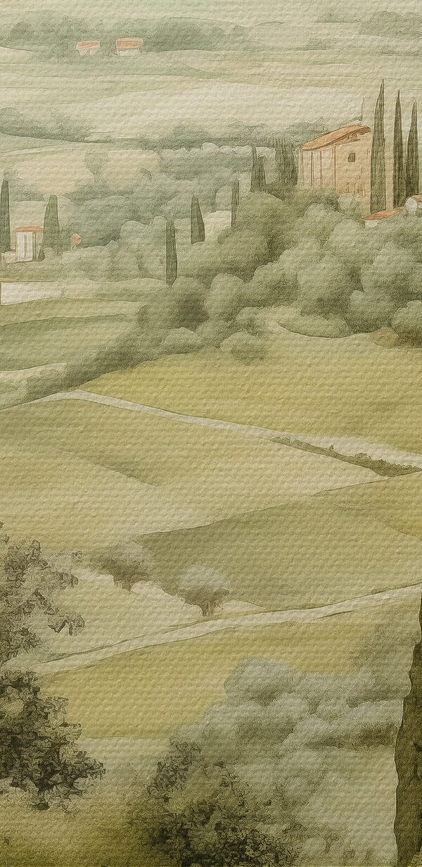 Landschap met bomen en gebouwen Landschap met bomen en gebouwen