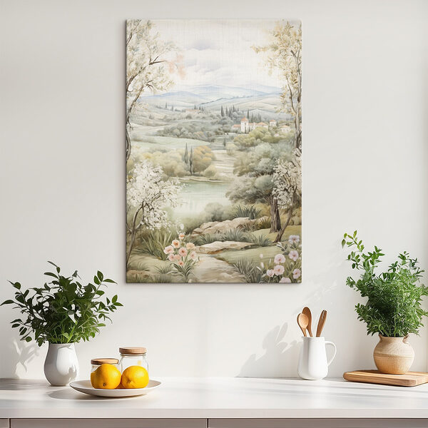 Schilderij van een landschap met bomen en een rivier Schilderij van een landschap met bomen en een rivier