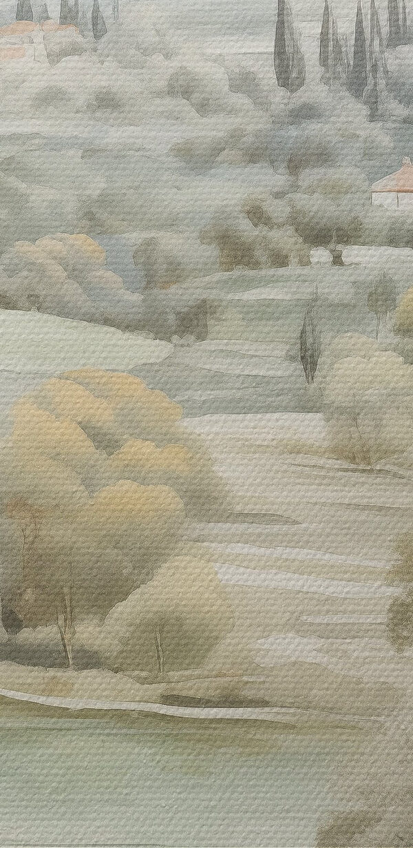 Schilderij van een landschap met bomen en een rivier Schilderij van een landschap met bomen en een rivier